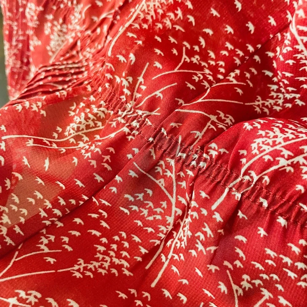 Mossimo women’s sheer pleated 3/4 sleeve blouse elastic waist SZ S brick red - Picture 5 of 9